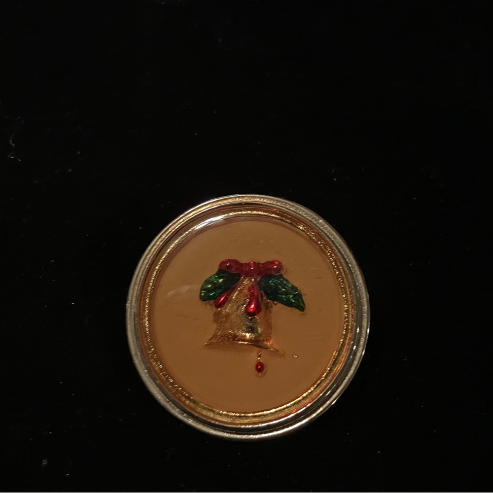 Vintage Christmas Bell Brooch- resin filled- Gold tone